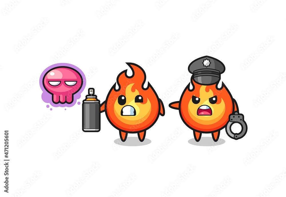 Obraz premium fire cartoon doing vandalism and caught by the police