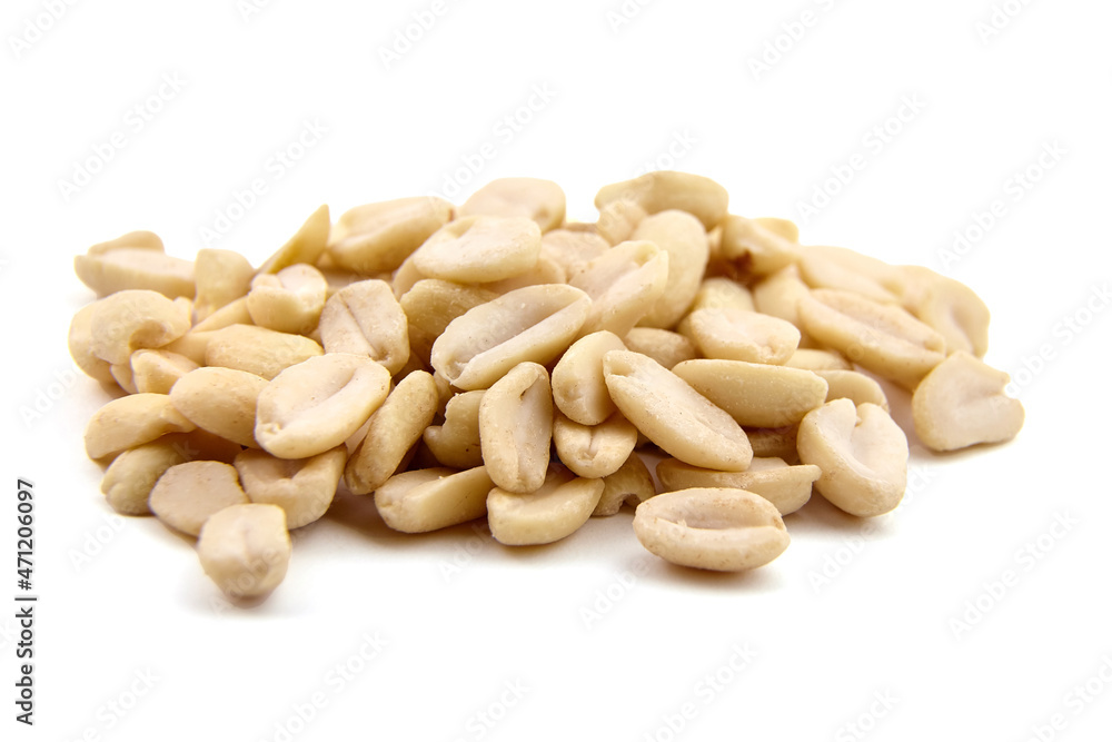 Raw blanched peanuts isolated on white