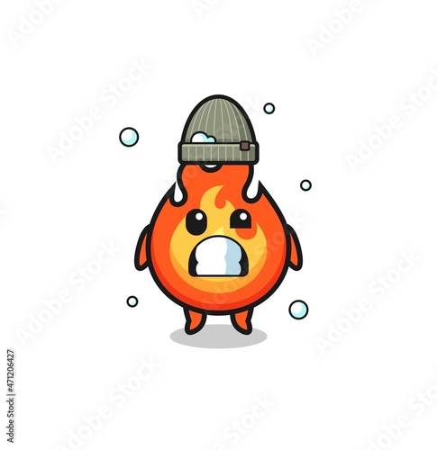 cute cartoon fire with shivering expression