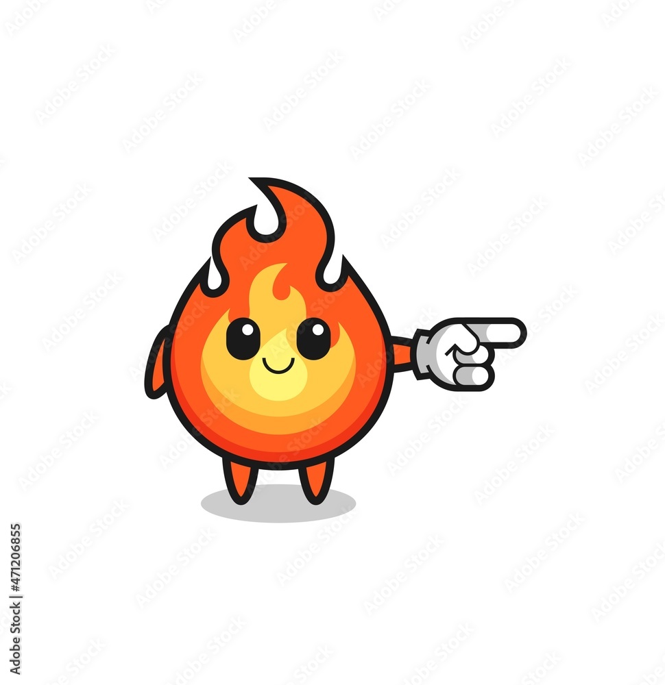 fire mascot with pointing right gesture