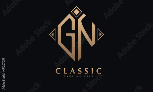 Alphabet GN or NG diamond illustration monogram vector logo template