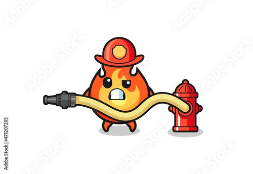fire cartoon as firefighter mascot with water hose