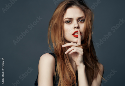 beautiful woman Red lips emotion luxury studio model isolated background