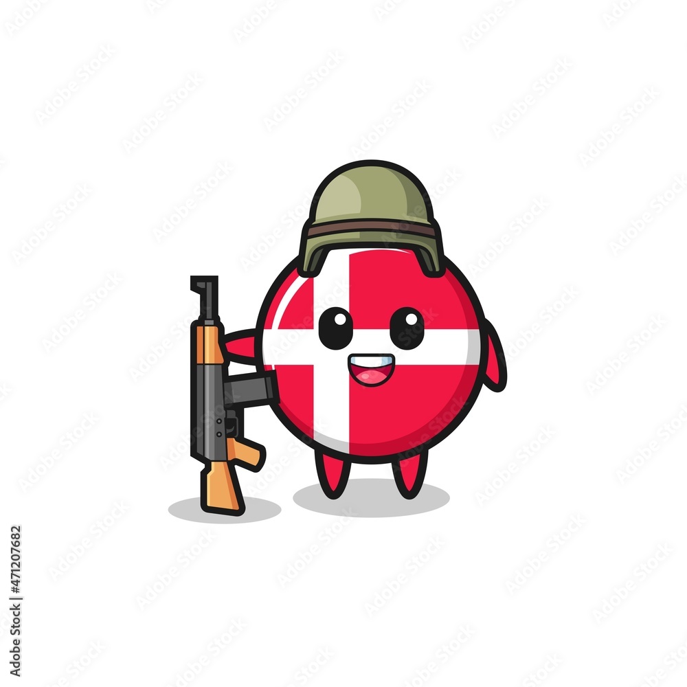 cute denmark flag mascot as a soldier