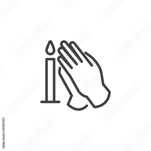 Praying hands candle line icon
