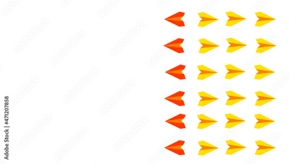 Paper airplanes on white background, business concept. red plane from other planes flying in different directions. New idea, change, trend, courage and leadership concept. Vector design EPS 10. Paper airplanes on white background, business concept. red plane from other planes flying in different directions. New idea, change, trend, courage and leadership concept. Vector design EPS 10.