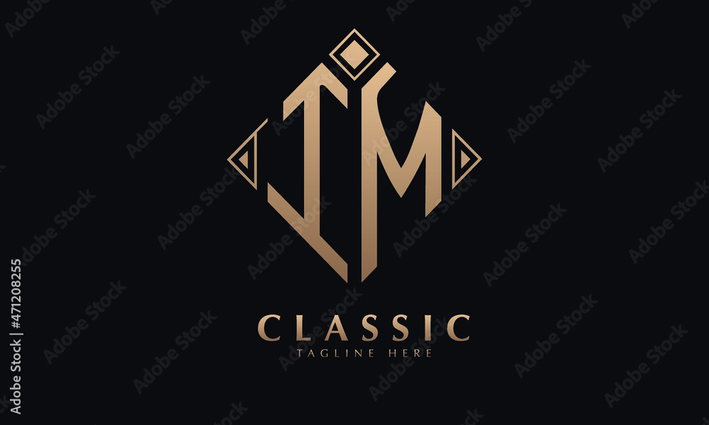 Alphabet IM or MI diamond illustration monogram vector logo template