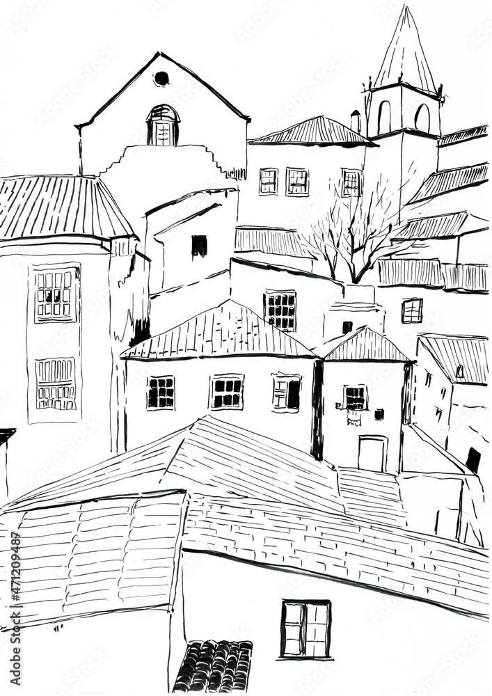 Fototapeta premium Estonia roof hand drawn illustration,art design