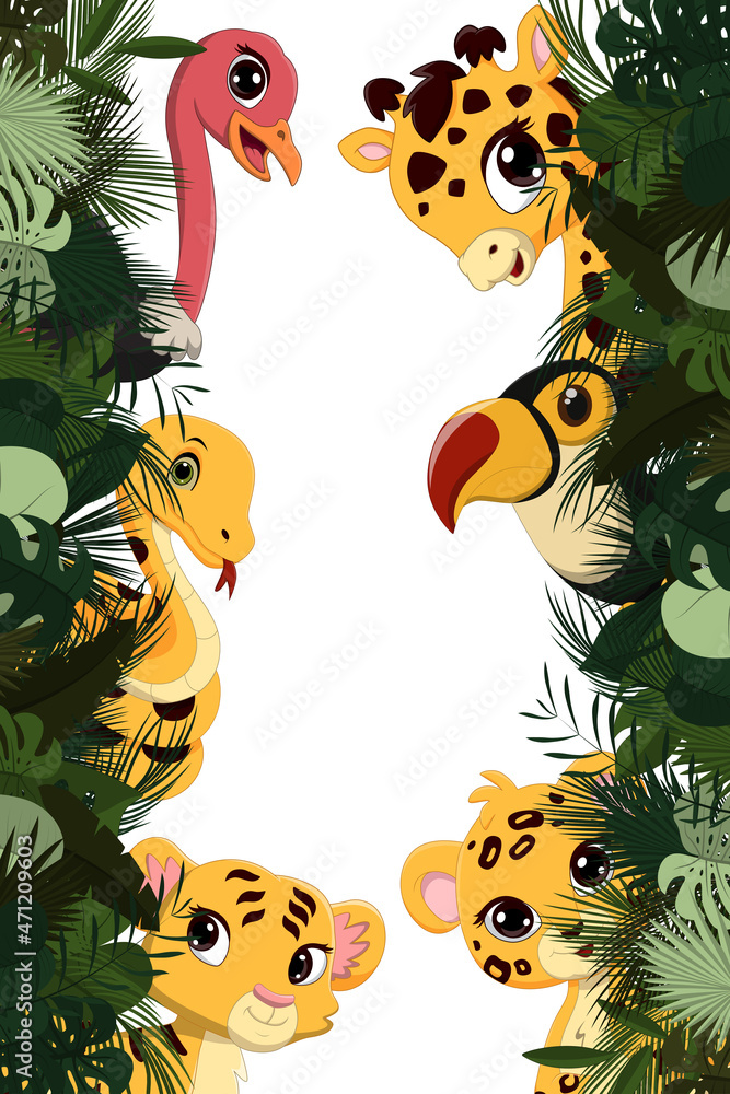 Fototapeta premium Cartoon wild animal in jungle