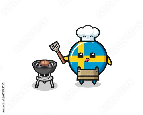sweden flag barbeque chef with a grill