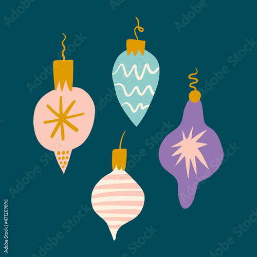 Christmas doodle tree decor toys childish cartoon doodles boho naive funky handdrawn style art vector 