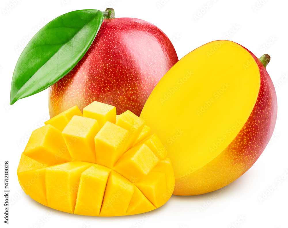 Mango and leaves, isolated on white background Mango and leaves, isolated on white background