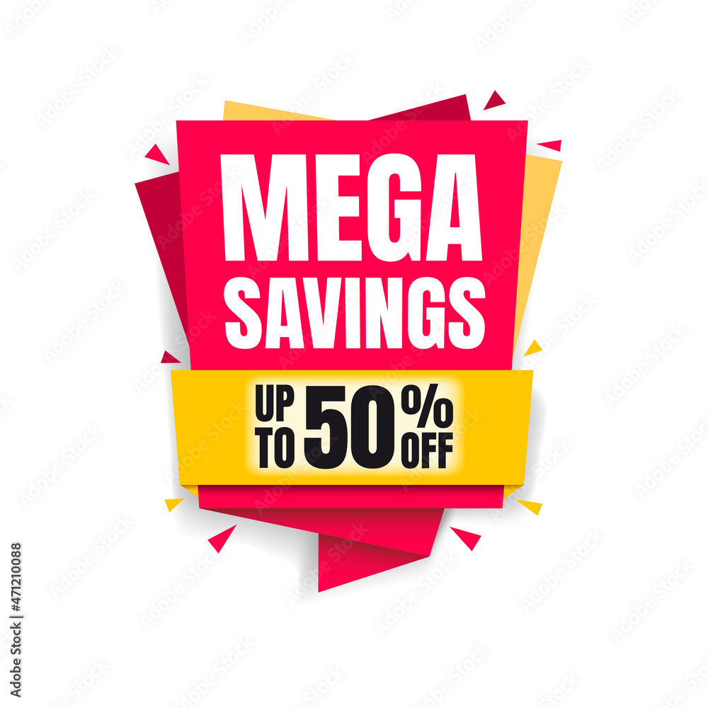 Mega Savings Up To 50% Off Shopping Label Mega Savings Up To 50% Off Shopping Label