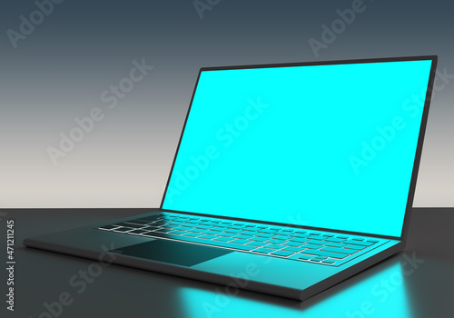 Laptop mockup. Turquoise sc...