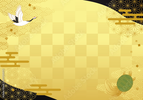 鶴と亀の和柄の抽象的なベクターイラスト背景