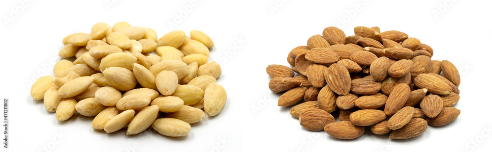 Almond kernel isolated on white background. Snack fresh nuts. close up Almond kernel isolated on white background. Snack fresh nuts. close up