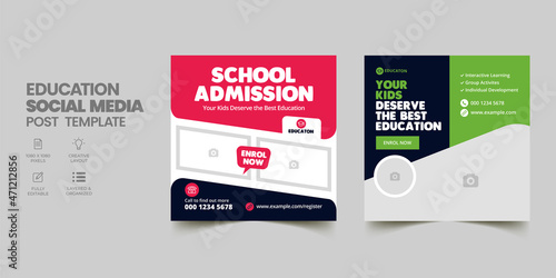School education admission social media post & back to school web banner template