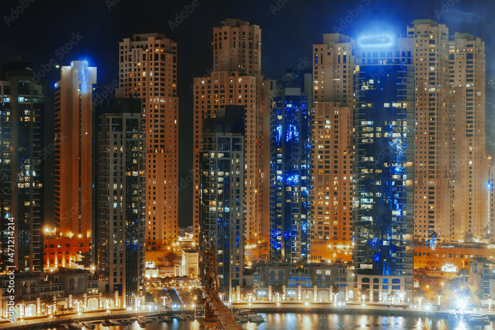 Blurred night city lights in Dubai city
