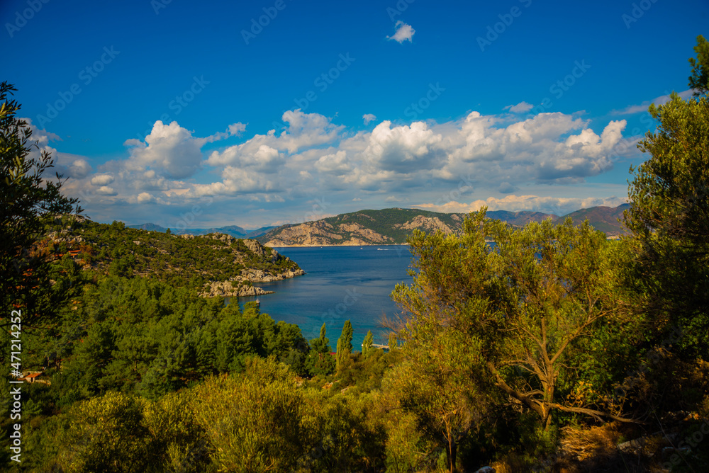 AMOS, TURKEY: Top view of the bay from the Ancient city of Amos.