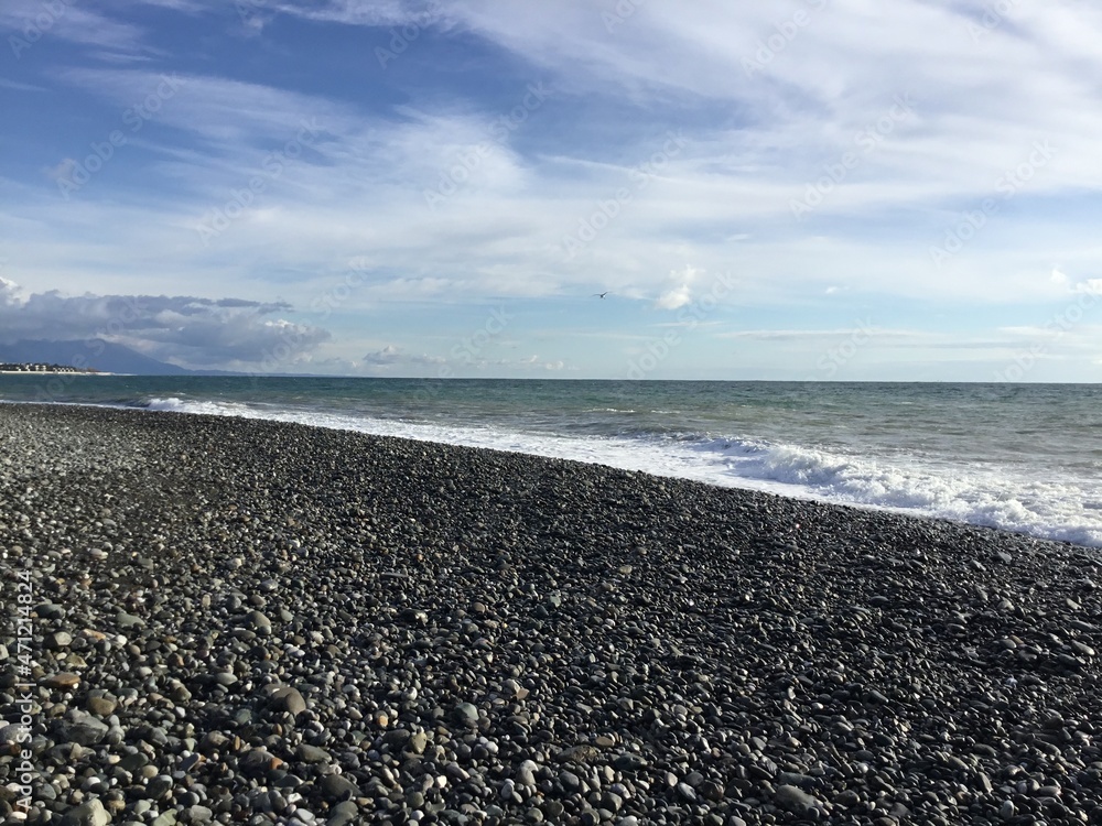 Waves on the Black Sea. Sochi. Pebble beach. Breakwater Waves on the Black Sea. Sochi. Pebble beach. Breakwater