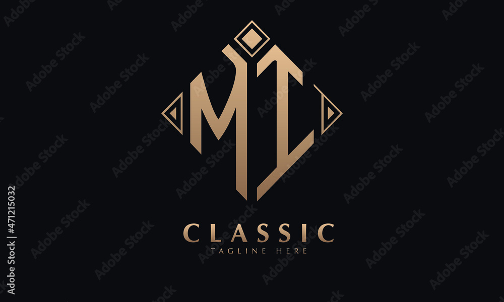 Alphabet MI or IM diamond illustration monogram vector logo template