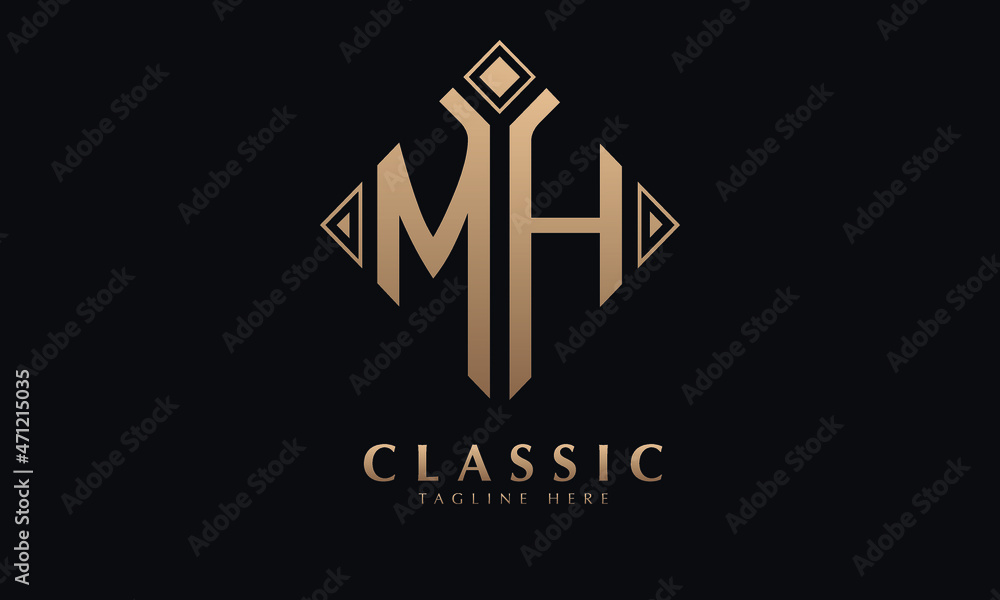 Alphabet MH or HM diamond illustration monogram vector logo template