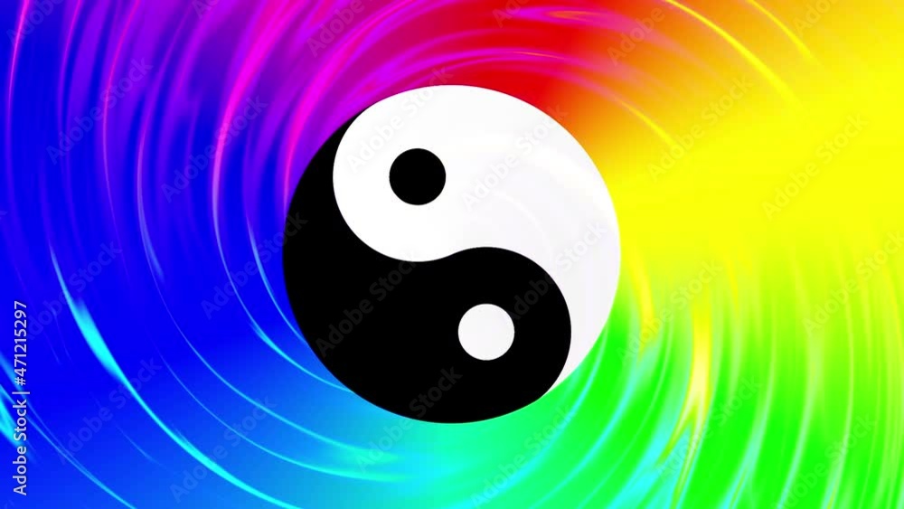 Psychedelic moving background with yin-yang symbol