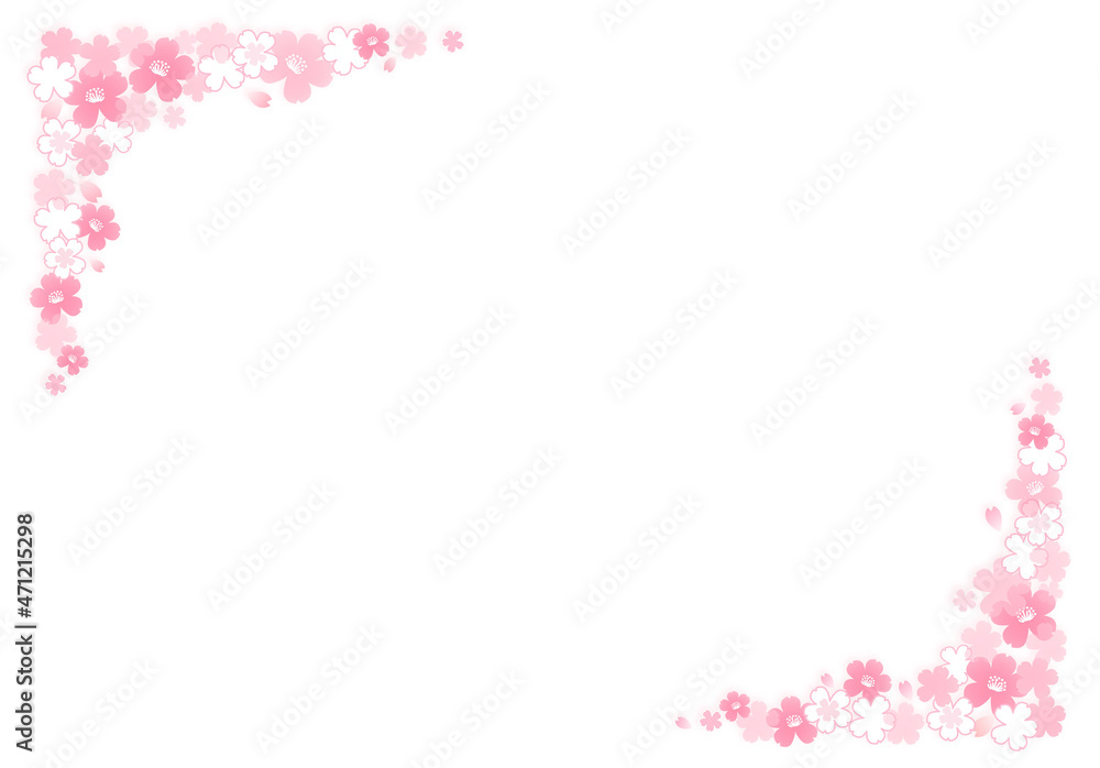 イラスト素材: 桜柄のフレーム　ぼかし　白バック
