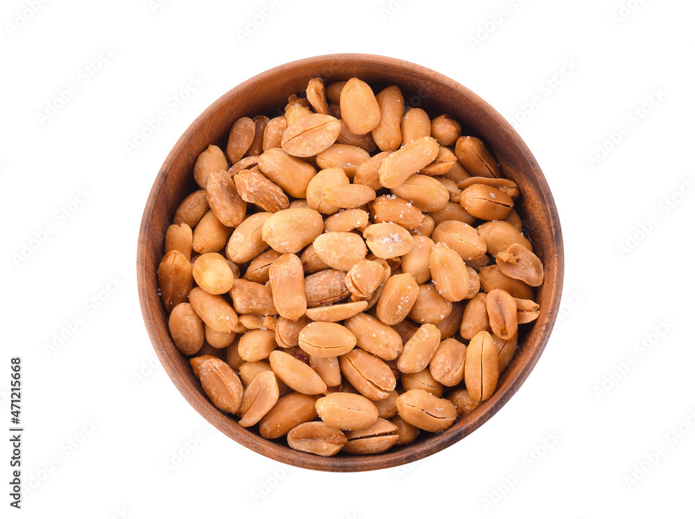 fried peanuts sprinkled with salt isolated on white background fried peanuts sprinkled with salt isolated on white background