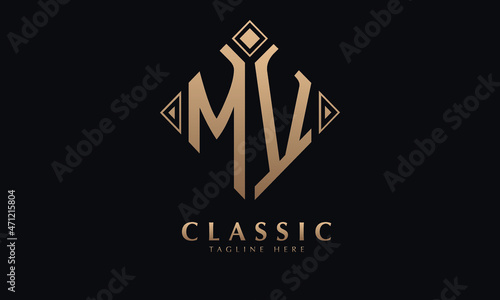 Alphabet MV or VM diamond illustration monogram vector logo template