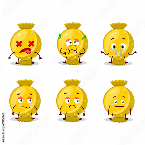 Yellow candy wrap cartoon character with nope expression