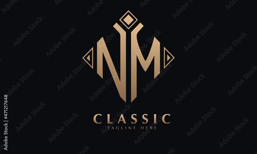 Alphabet NM or MN diamond illustration monogram vector logo template