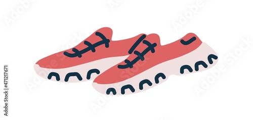 Sneakers, fashion sports footwear. Modern pair of trainers for running, fitness and gym. Athletic shoes in doodle style. Comfortable foot wear. Flat vector illustration isolated on white background