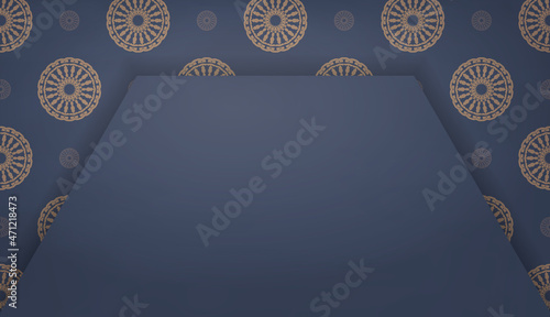 Background blue with mandala brown pattern for logo design