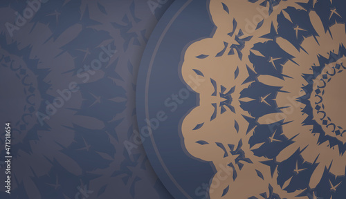 Background in blue color with luxurious brown ornament for design under logo or text