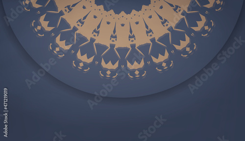 Background in blue color with mandala brown ornament for design under your logo or text