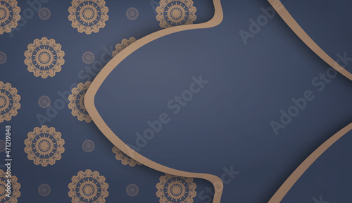 Background in blue with abstract brown ornament and place for logo or text