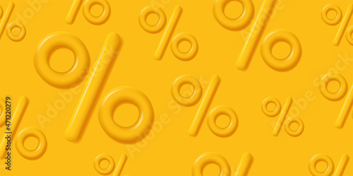 Yellow sale background with mono chrome convex 3d percent symbol pattern
