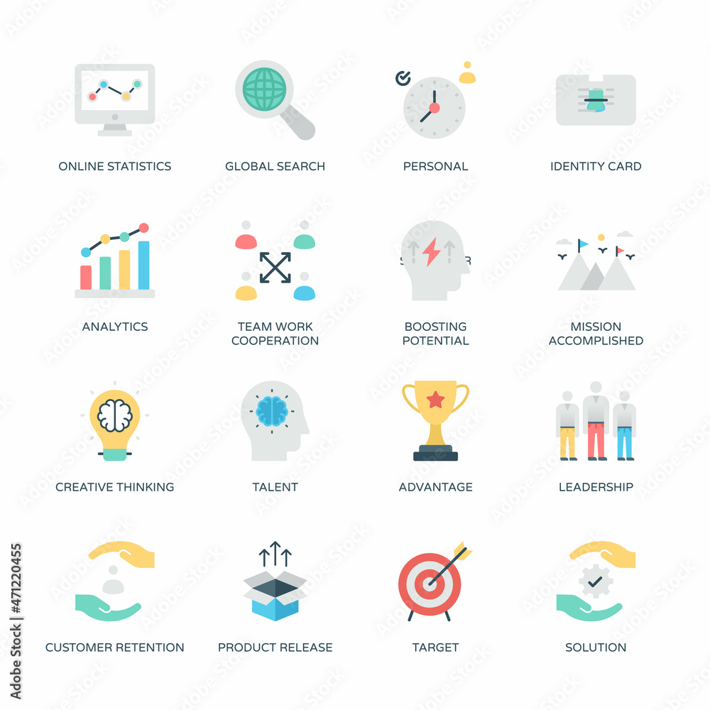 Business and Flat icons, stroked - Vectors
