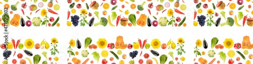 Fototapeta Naklejka Na Ścianę i Meble -  Large seamless pattern fresh healthy fruits, vegetables, berries isolated on white