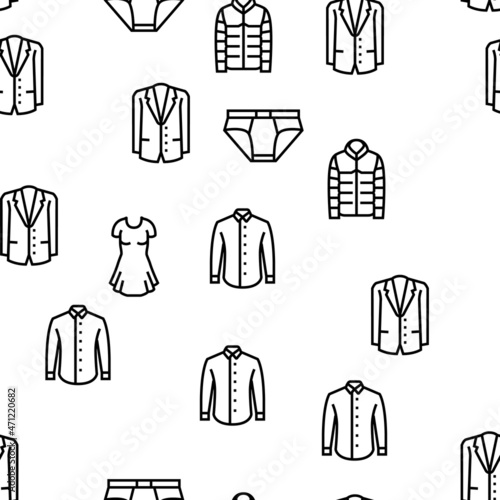Clothes And Wearing Accessories Vector Seamless Pattern Thin Line Illustration