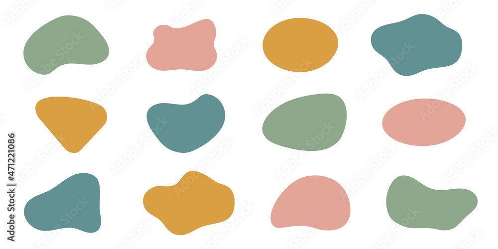 Blob shape organic in boho style, vector illustration set. Collection from abstract modern forms and Liquid drop for design and print. Basic stains geometric, isolated elements on white background - obrazy, fototapety, plakaty 
