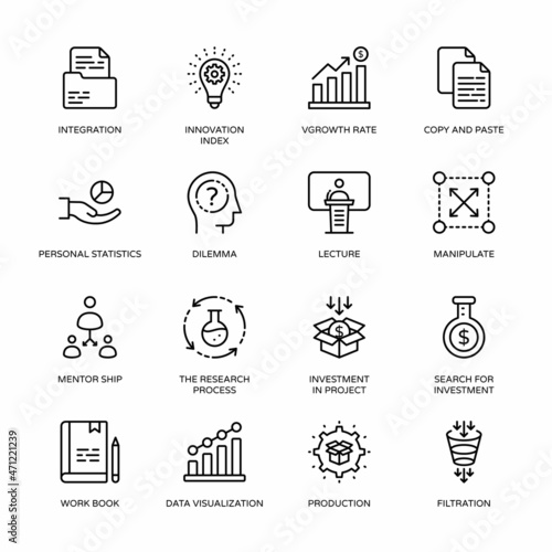 Business and Finance thin line icons, stroked - Vectors