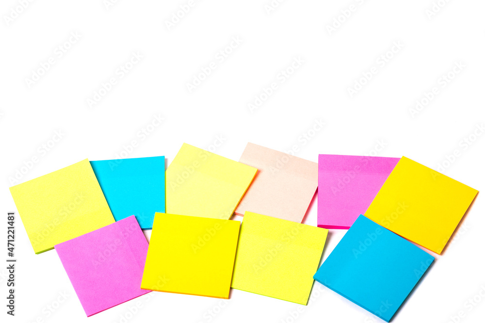Multi Colored note paper on white background. Multi color square shape. Multi Colored note paper on white background. Multi color square shape.
