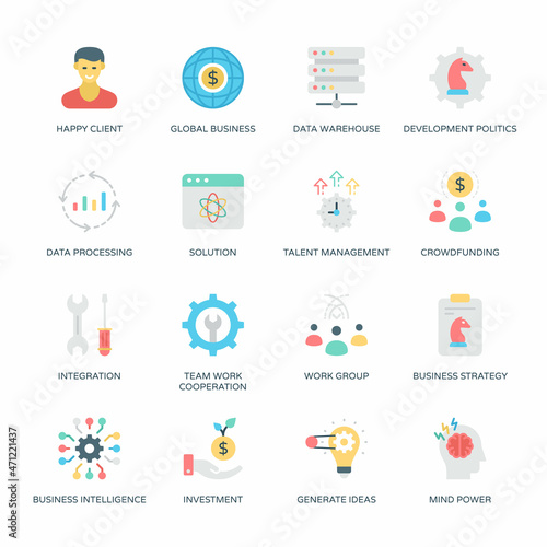 Business and Flat icons, stroked - Vectors