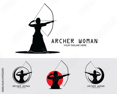 Fototapet Set of woman archer silhouette collection