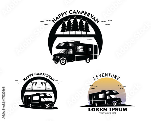 Camping car logo collection set
