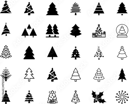 Christmas Tree, Set of Christmas trees, modern flat Icon Isolated on white background