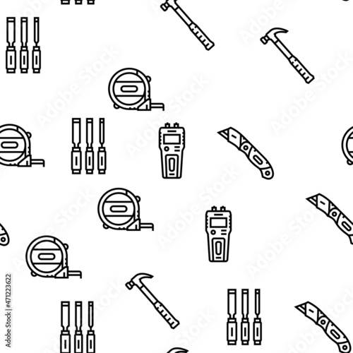 Carpenter Tool And Accessory Vector Seamless Pattern Thin Line Illustration