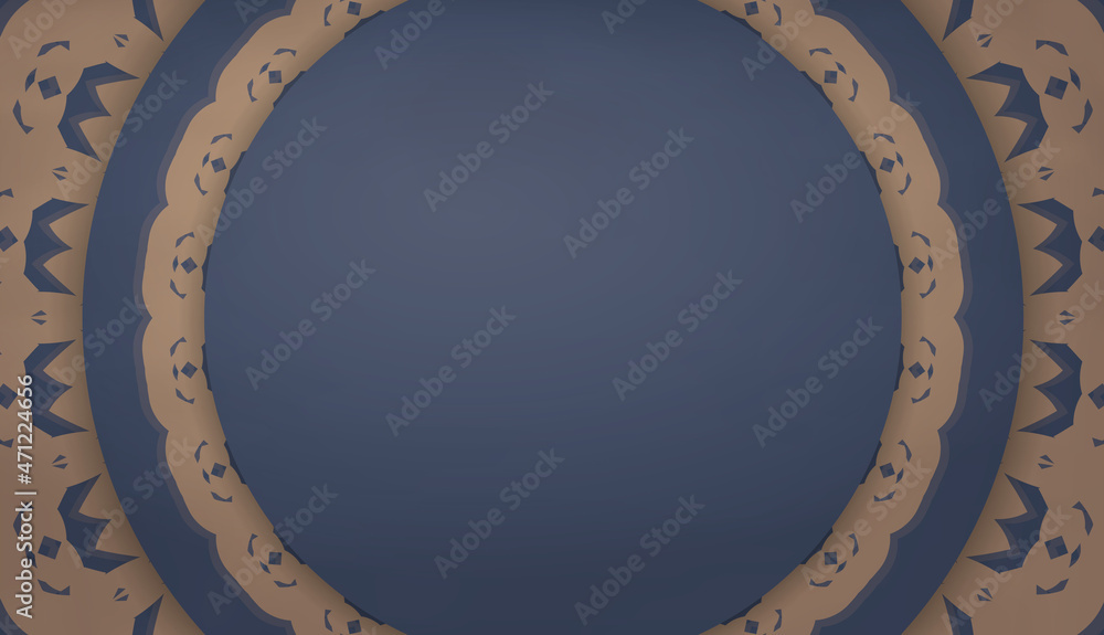 Fototapeta premium Background in blue with greek brown ornament for design under the text